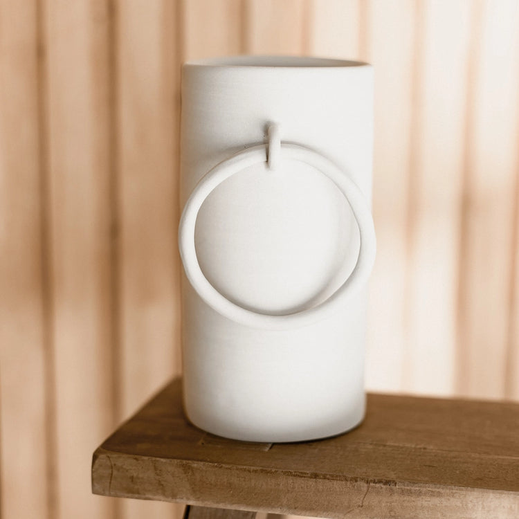 Beige Ceramic Big Ring Vase