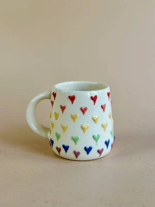 Embossed Rainbow Heart, Handmade Coffee/Tea Cups