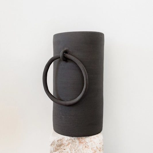 Black Ceramic Big Ring Vase