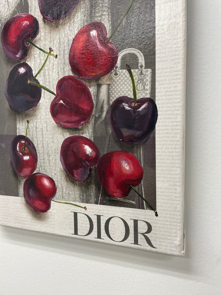 Julia Stan - Dior Cherries - Oil on Newspaper