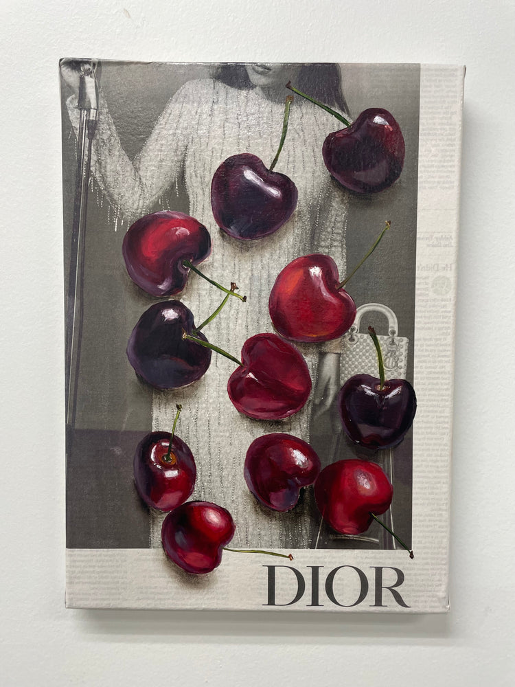 Julia Stan - Dior Cherries - Oil on Newspaper