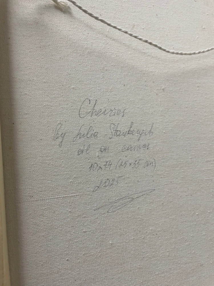 Julia Stan - Dior Cherries - Oil on Newspaper