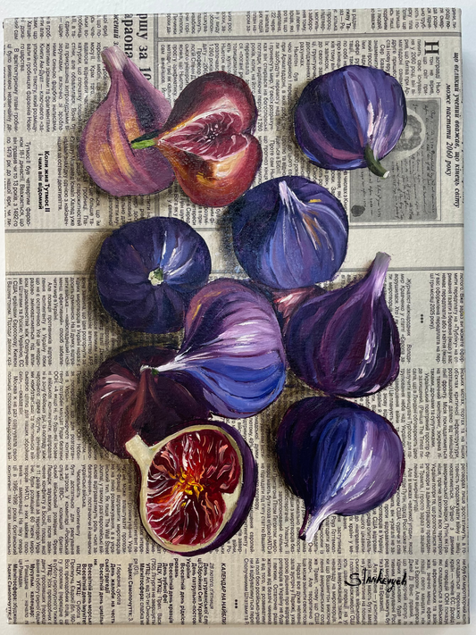 Julia Stan - Figs- Oil on Newspaper
