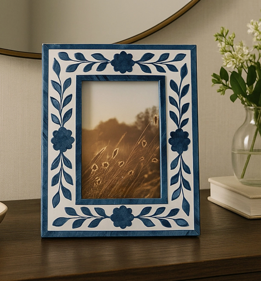 Photo Frame - Blue Floral Resin