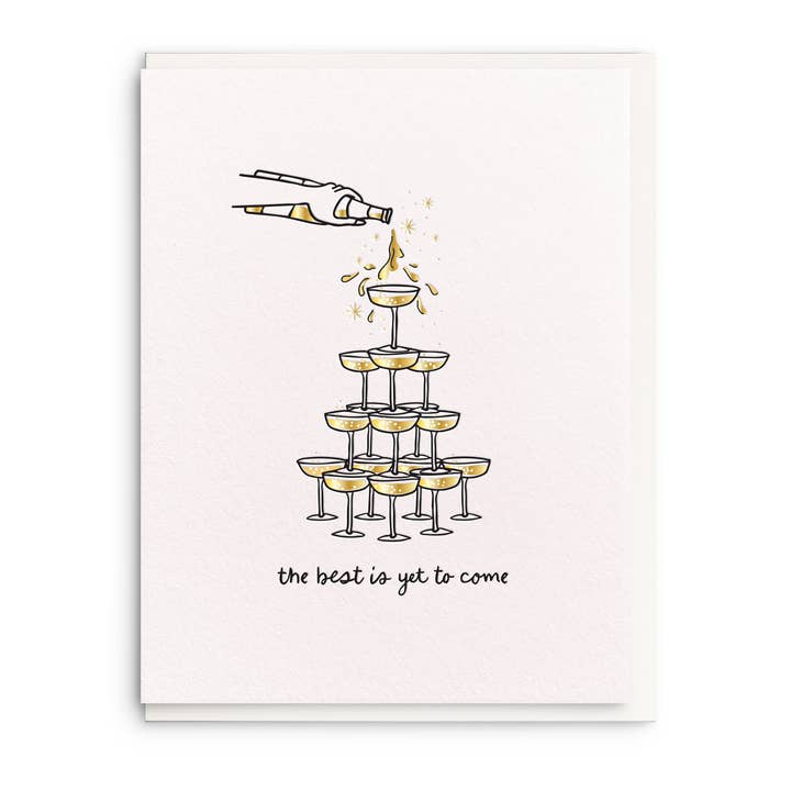 Champagne Tower, Letterpress and Foil Wedding Greeting Card
