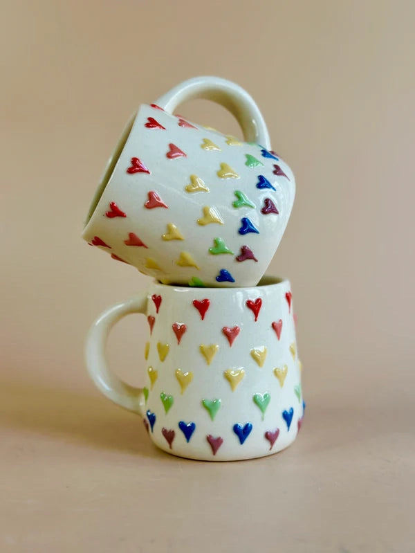 Embossed Rainbow Heart, Handmade Coffee/Tea Cups
