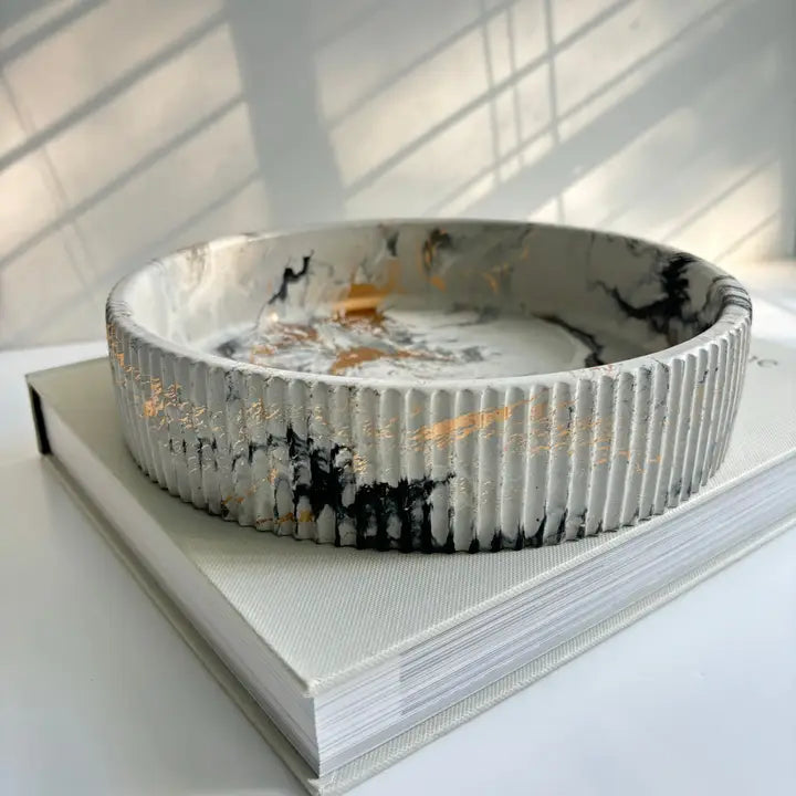 Concrete Fluted Bowl - Black Fusion