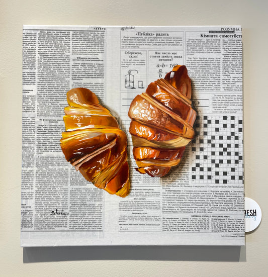 Julia Stan - Croissants - Oil on Newspaper