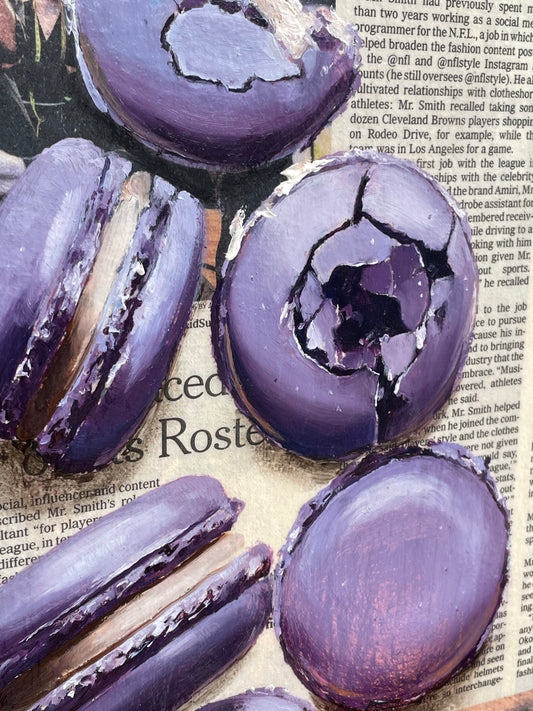 Julia Stan - Purple Macaroons - Oil on Newspaper
