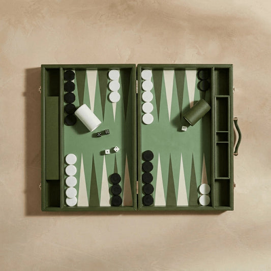 Leather Backgammon Set - Green and White