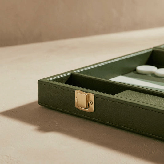 Leather Backgammon Set - Green and White