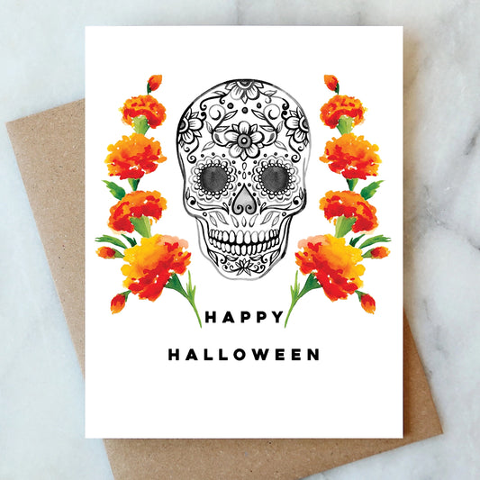 Sugar Skull Halloween Greeting Card | Fall Holiday Card