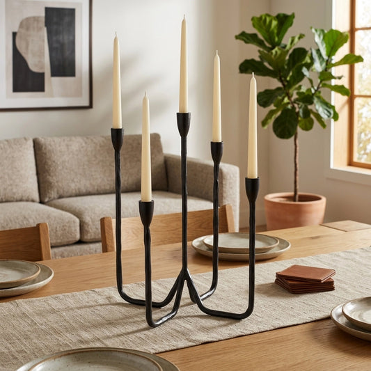 Metal Forged 5-Taper Candle Holder - Black, 16 in.