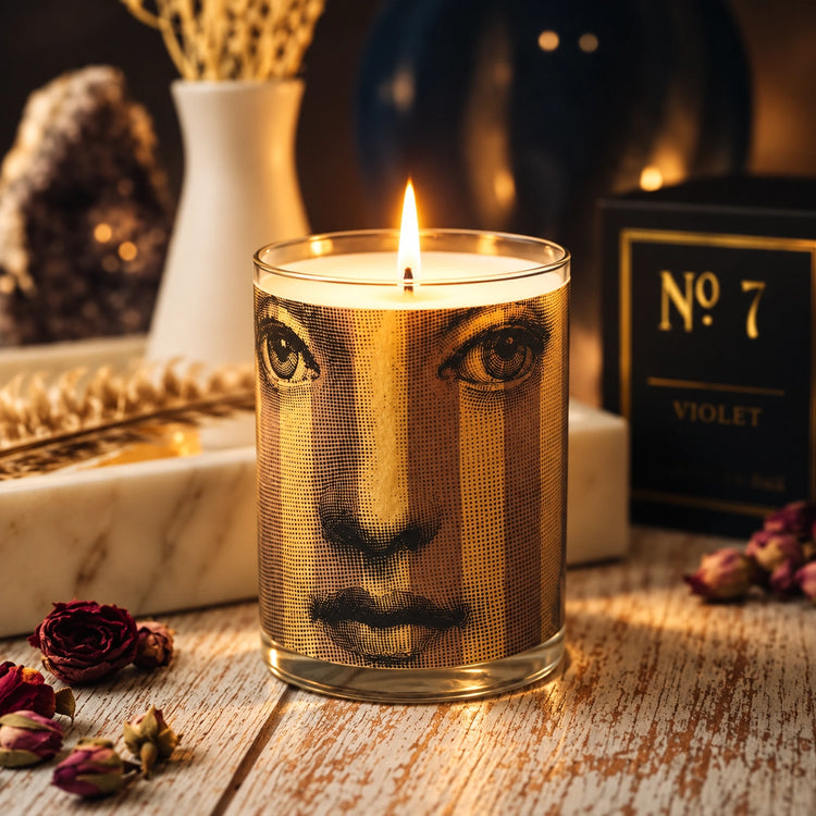 No 7 Violet Wood Wrapped Candle